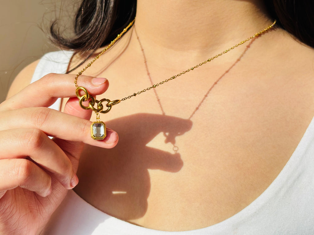 Vintage Link Crystal Charm Anti-Tarnish Necklace