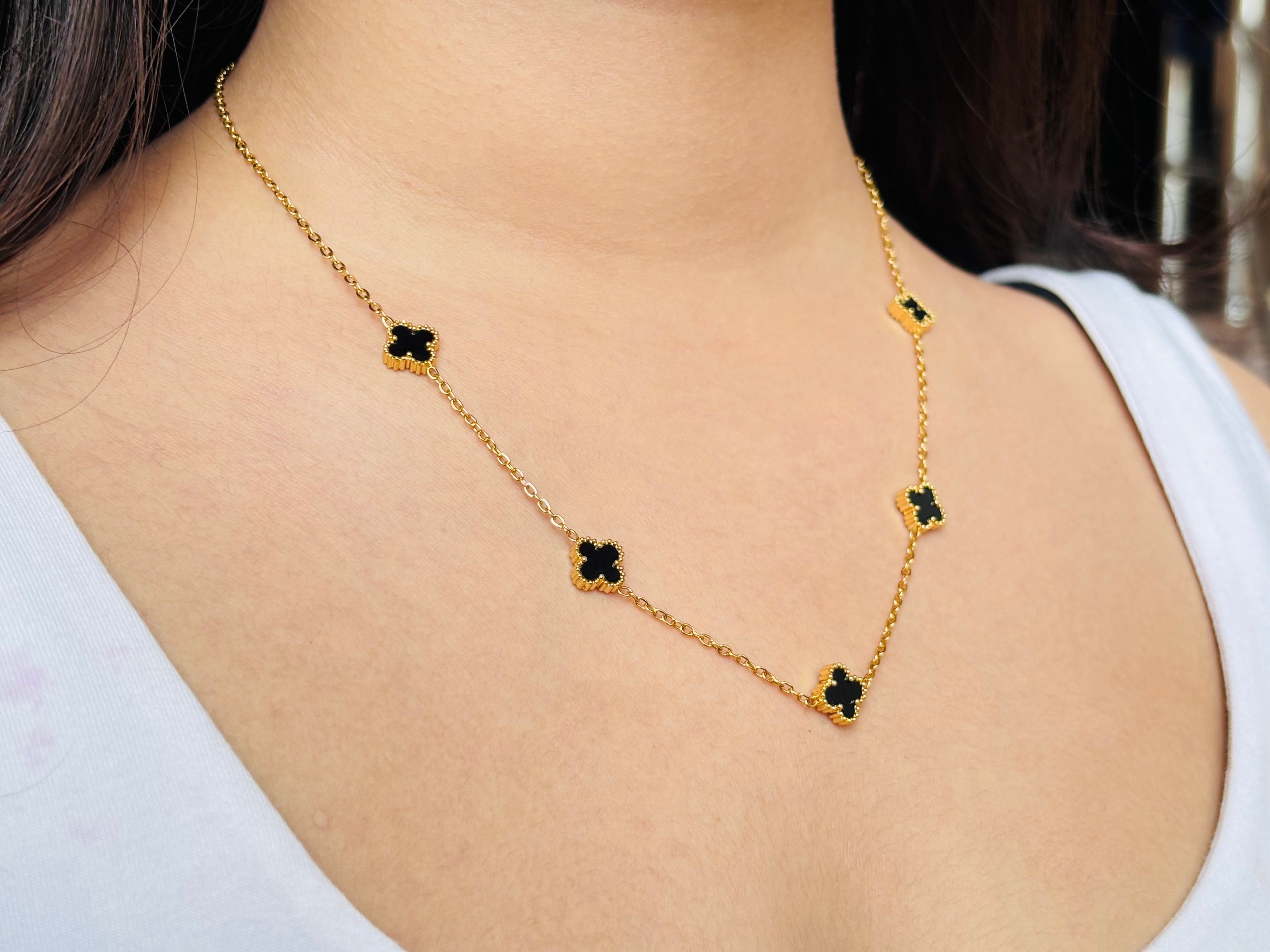 Golden Black Clover Charm Anti-Tarnish Necklace
