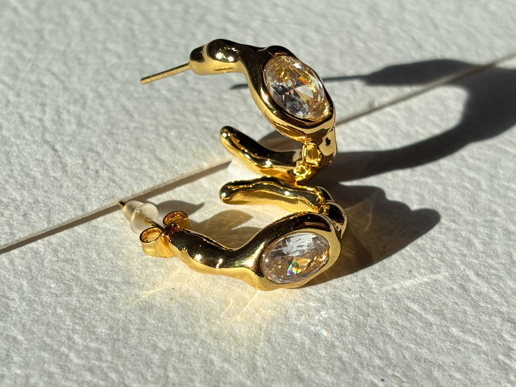 Golden Wave Crystal Hoop Earrings