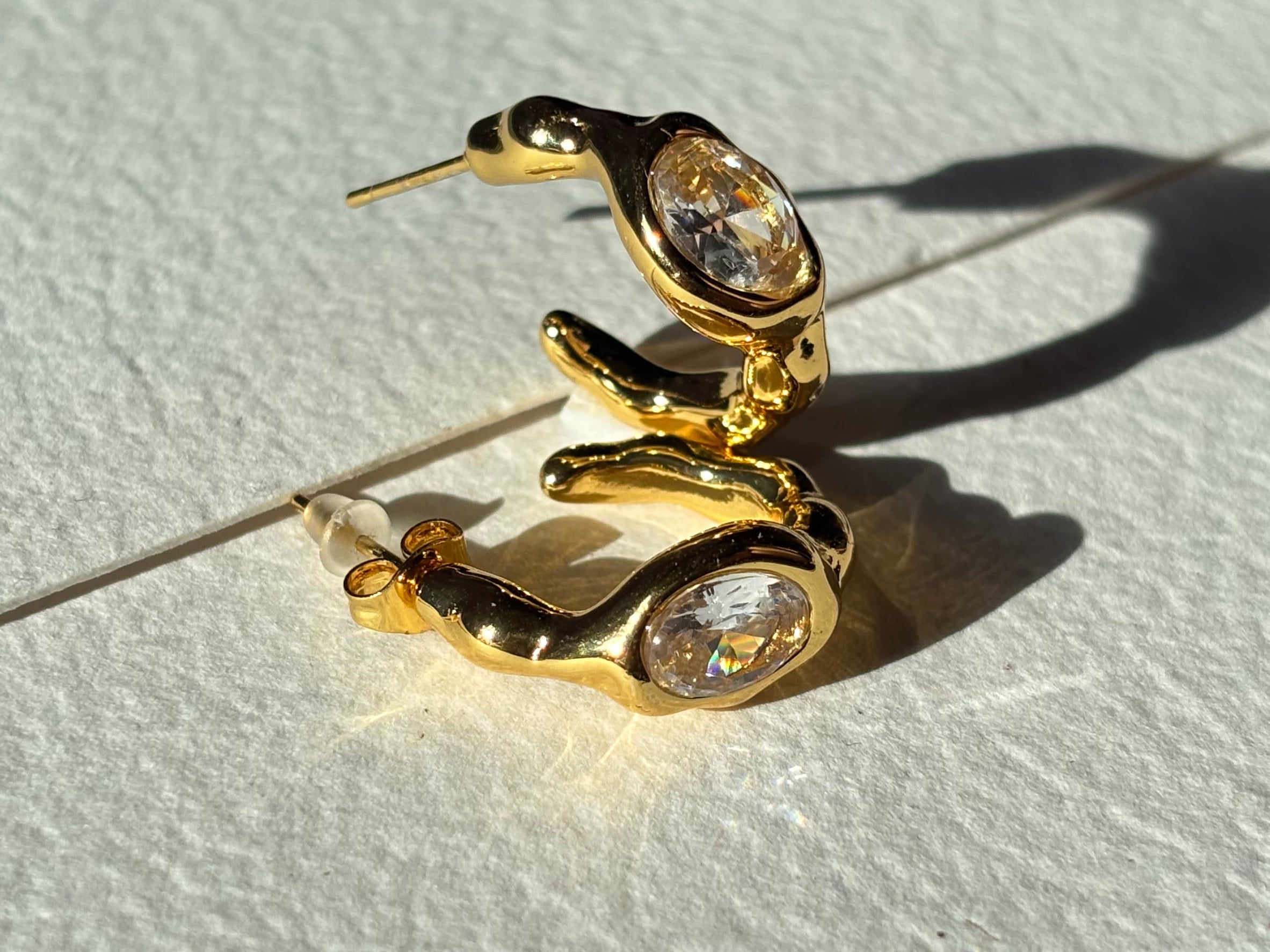 Golden Wave Crystal Hoop Earrings