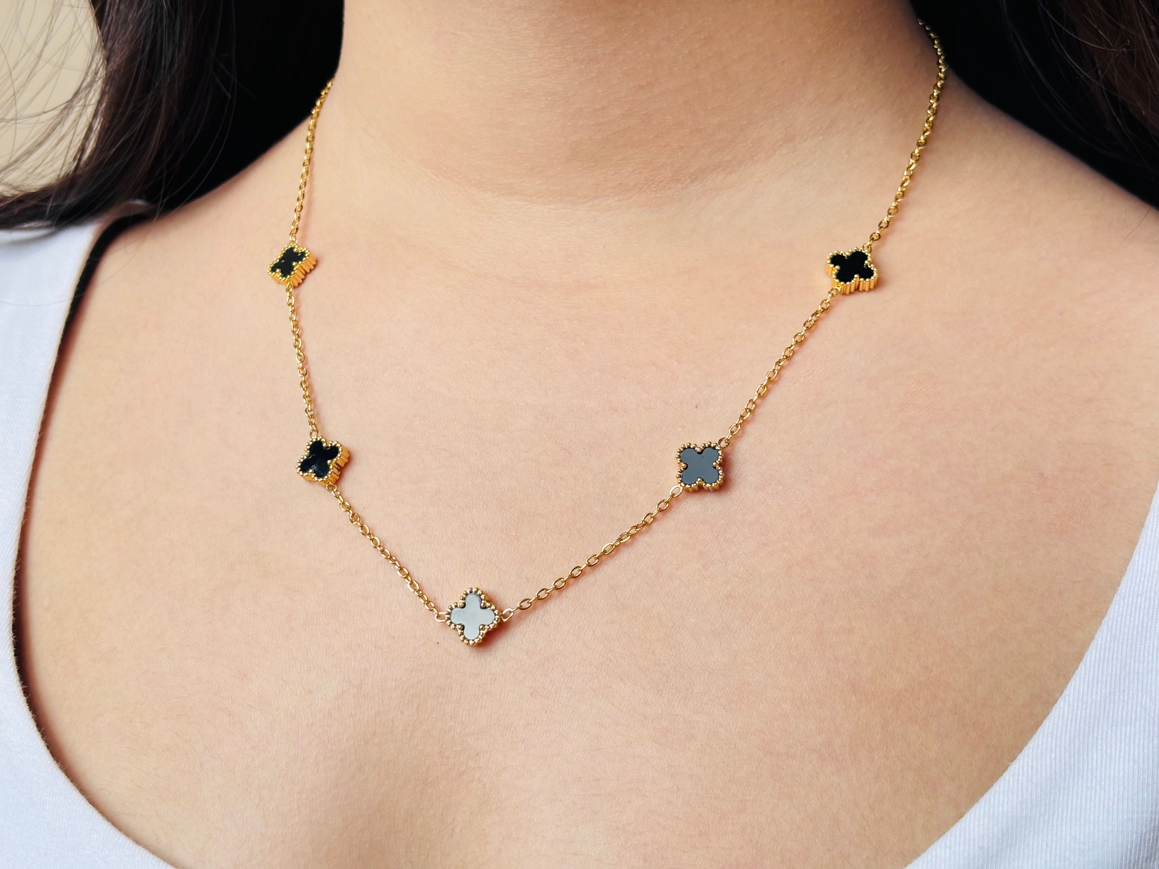 Golden Black Clover Charm Anti-Tarnish Necklace