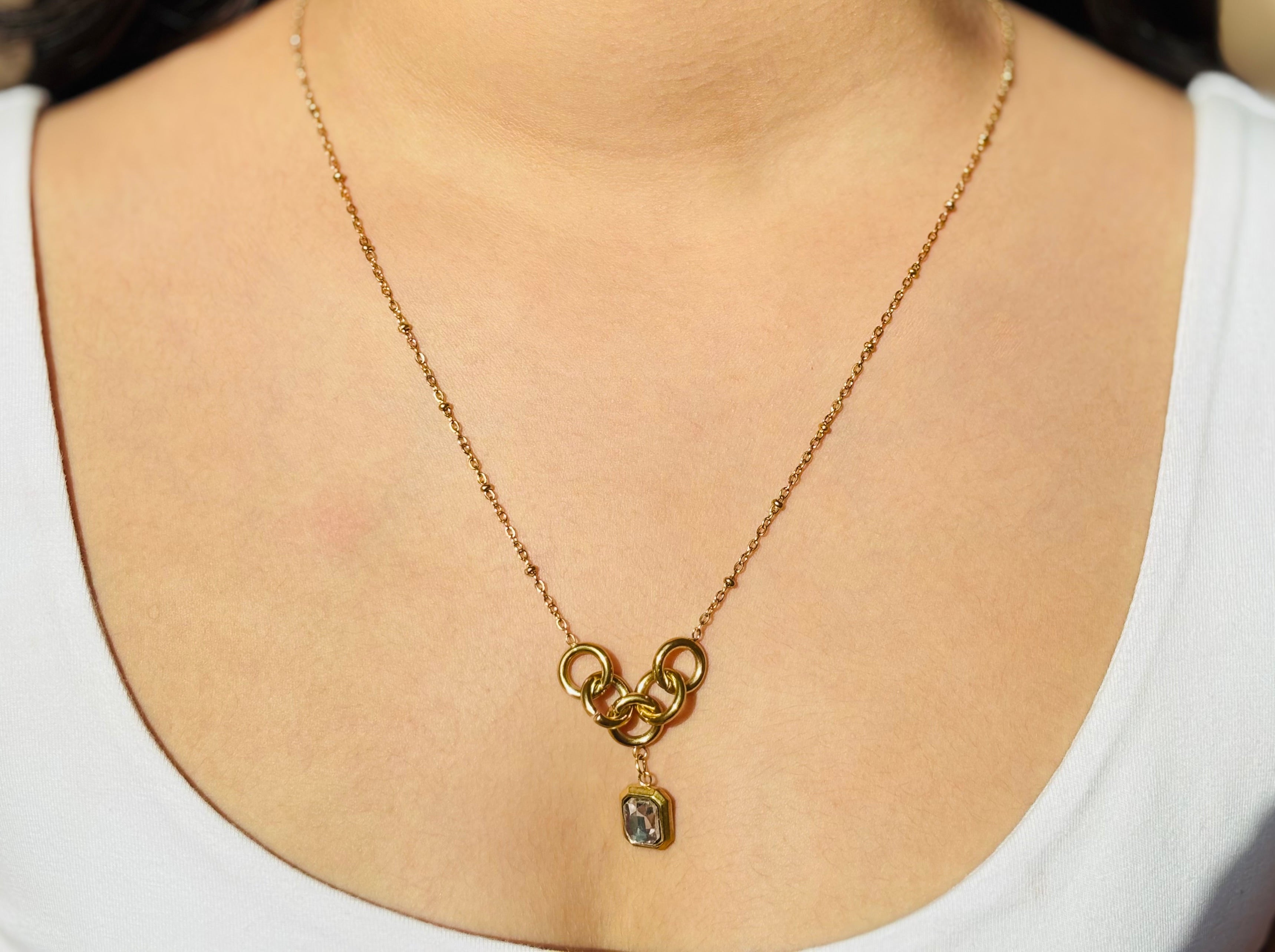 Vintage Link Crystal Charm Anti-Tarnish Necklace