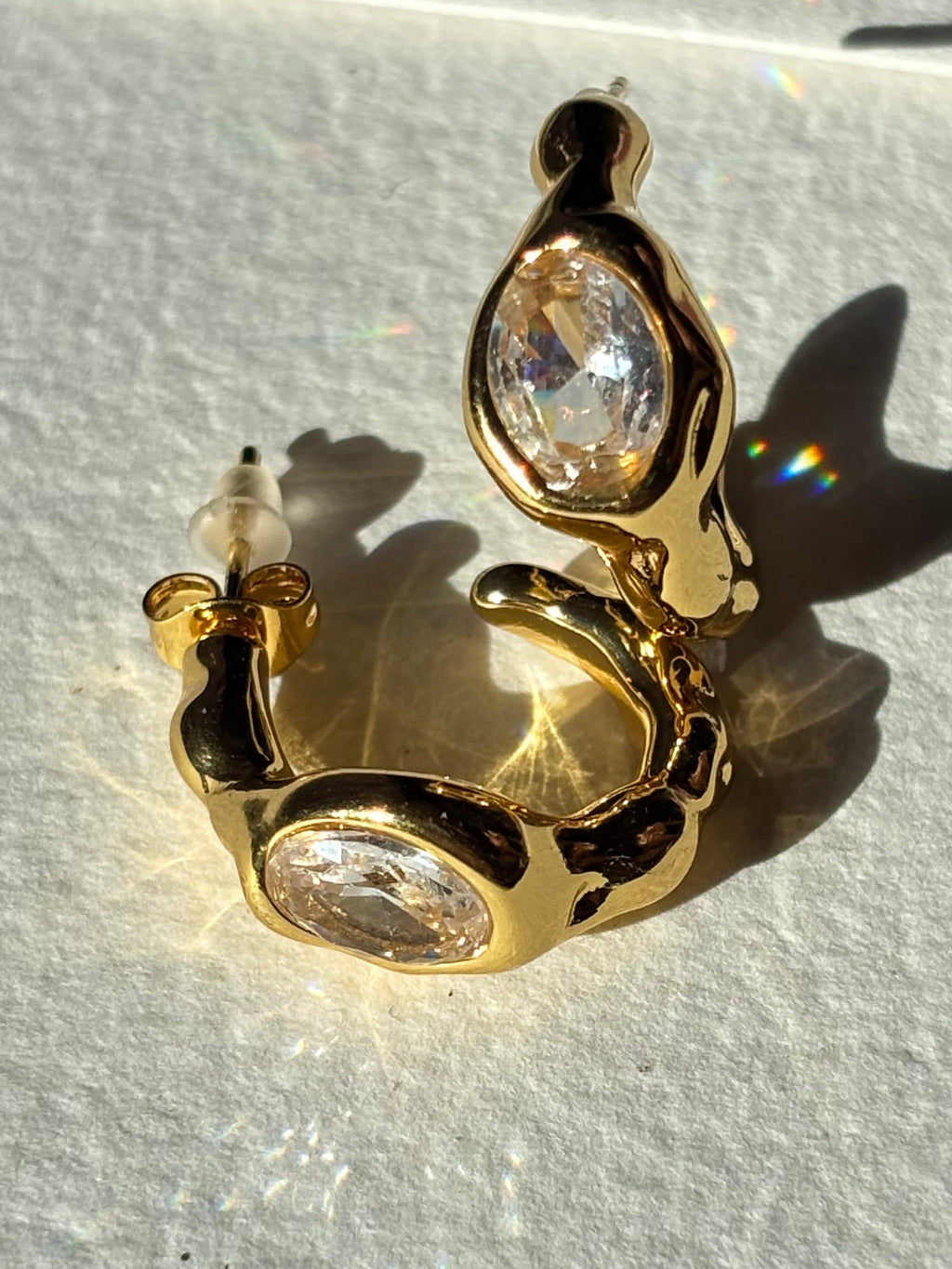 Golden Wave Crystal Hoop Earrings