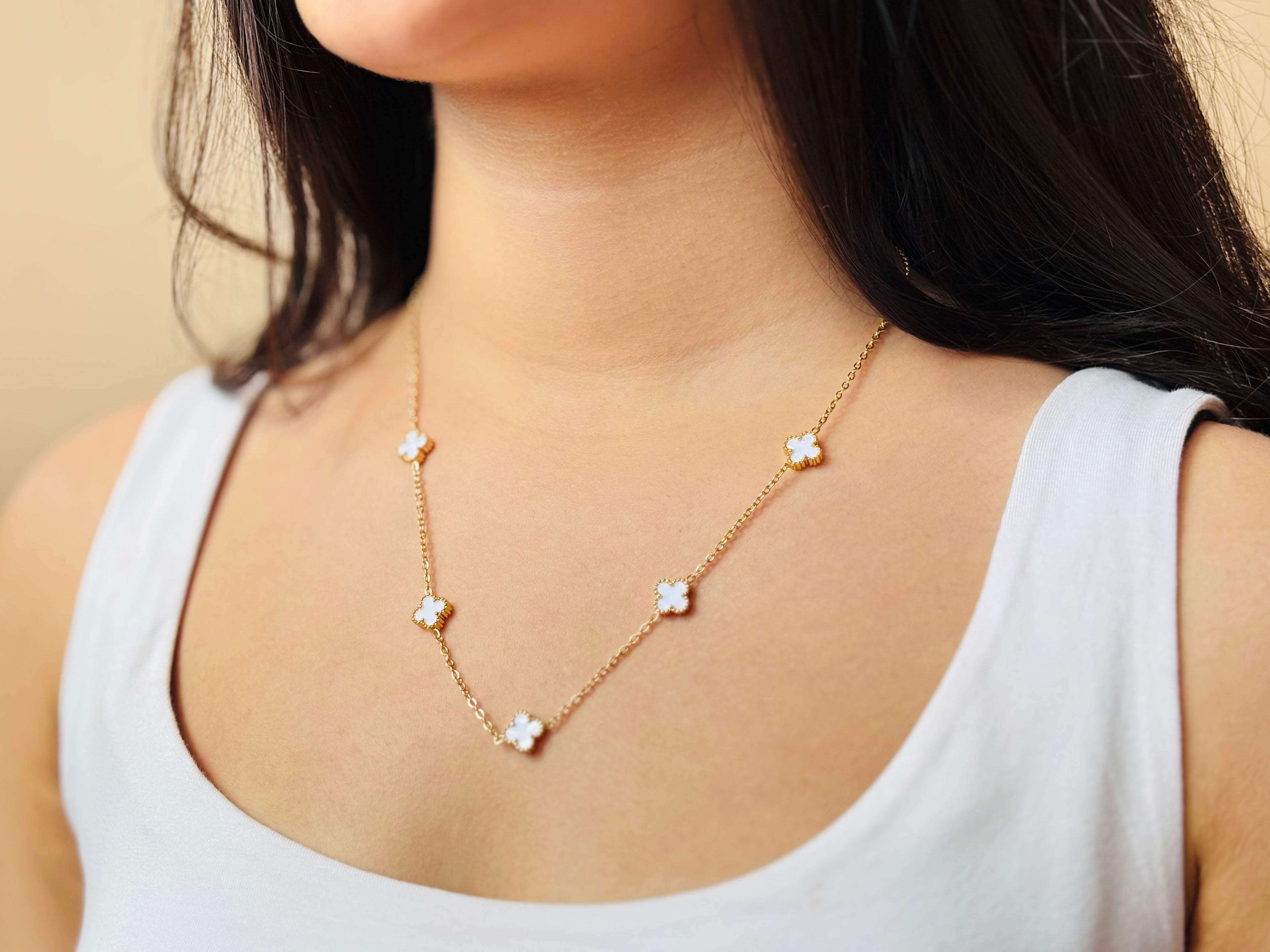 Anti-Tarnish Clover Charm Gold Necklace