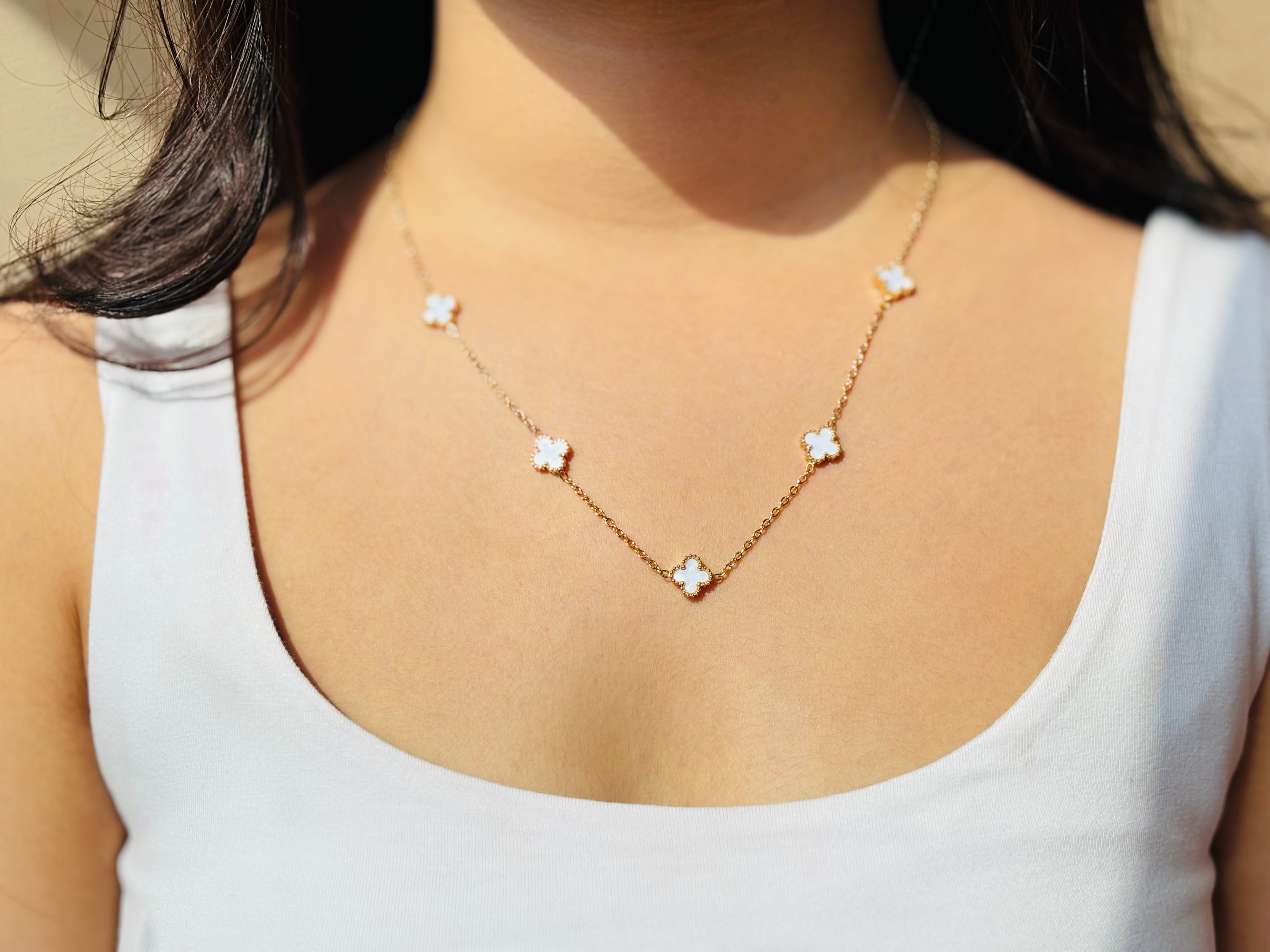 Anti-Tarnish Clover Charm Gold Necklace