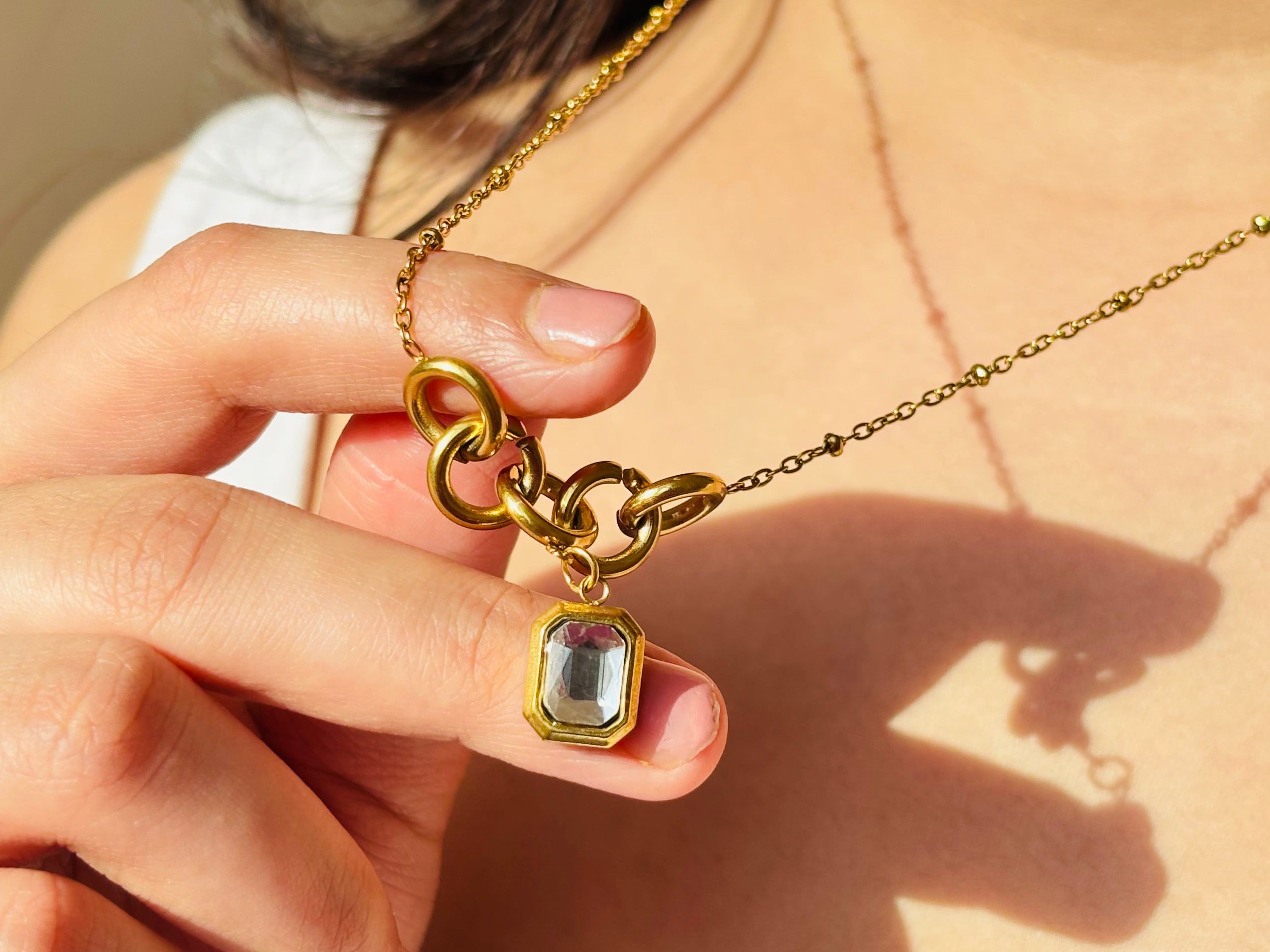 Vintage Link Crystal Charm Anti-Tarnish Necklace